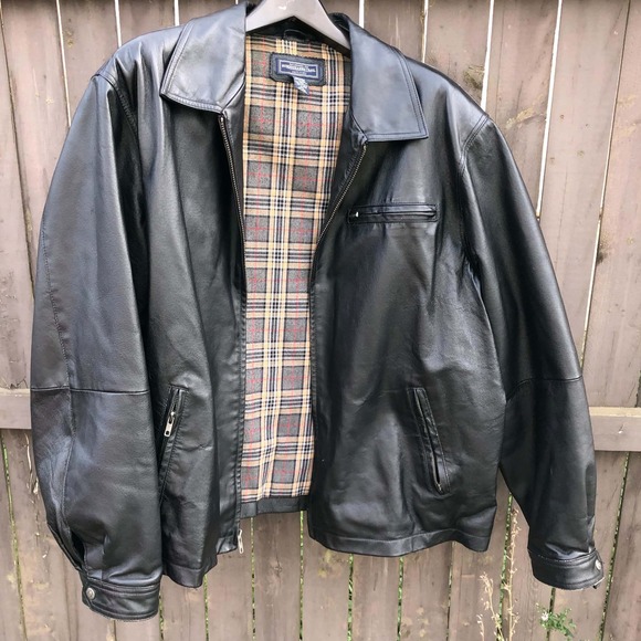 Susquehanna Trail Other - Susquehanna Trail Leather Jacket Mens XXL Black Tartan Plaid Lined Bomber Grunge
